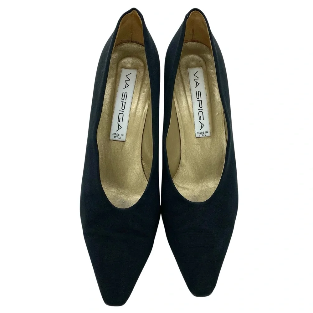Vintage Via Spiga Fabric Upper Classic Block Heel Pointy Toe Heels
